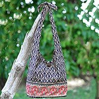 Cotton shoulder bag, 'Dramatic Thai' - Handmade Thai Red and Black Cotton Shoulder Bag