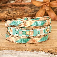 Glass beaded wrap bracelet, 'Pastel Mountains' - Colorful Glass Beaded Wrap Bracelet from Guatemala