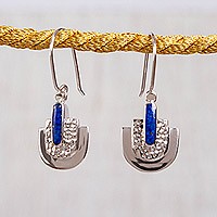 Lapis lazuli dangle earrings, 'Huipil Style' - Taxco Lapis Lazuli Dangle Earrings from Mexico