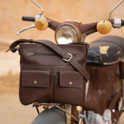 Adjustable 100% Leather Sling Bag Handcrafted in Peru, 'Intrepid Traveler'