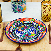 Ceramic dinner plates, 'Mexican Fiesta' (pair) - Talavera-Style Floral Hand-Painted Ceramic Dinner Plates