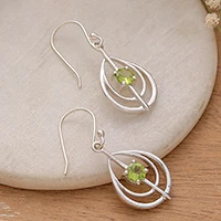 Peridot dangle earrings, 'Sublime Green' - Silver Dangle Earrings with Faceted Round Peridot Gemstones