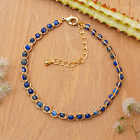 Gold-accented tiger’s eye beaded macrame wristband bracelet, 'Blissful Charm' - Macrame Bracelet with Tiger's Eye Gems and Gold-Plated Clasp